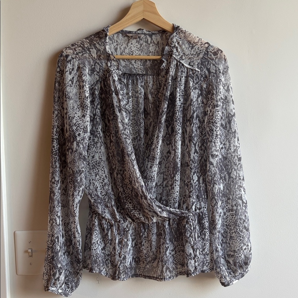 Guess Black and White Snake-Print Wrap Blouse